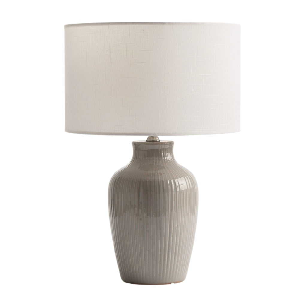 **Lampa stołowa ceramiczna z tekstylnym abażurem w kolorze szarym**